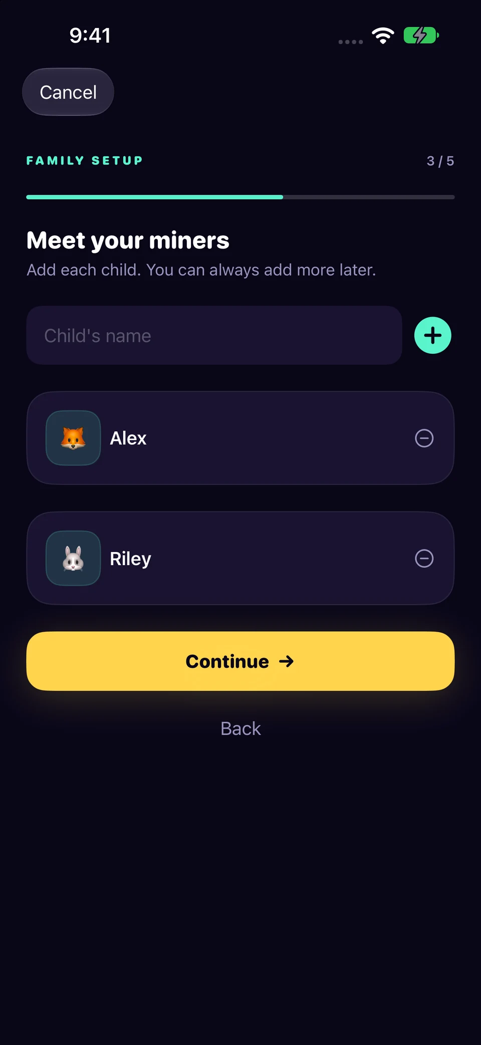 Add each child to the same family before connecting their devices.